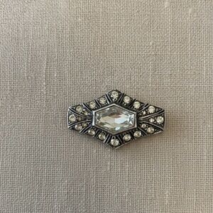 Vintage Art Deco Sterling Silver Marcasite & Crystal Brooch